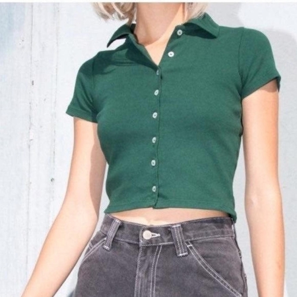 John Galt Brandy Melville Caroline Button Down Top Green Size S